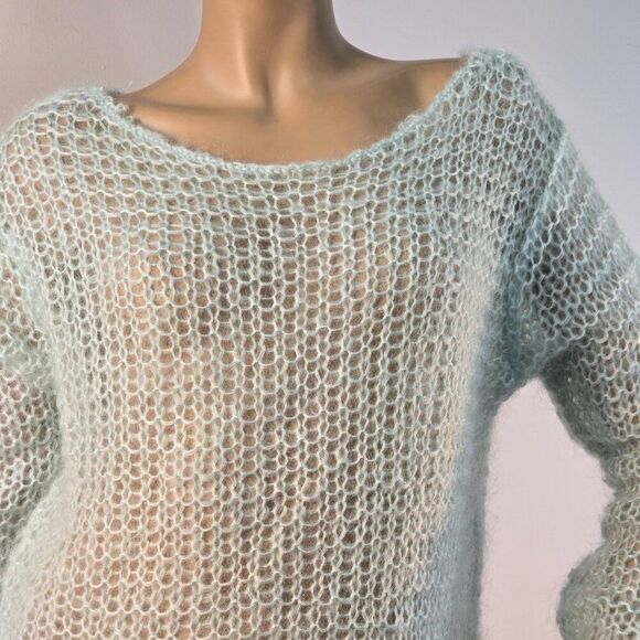 Mohair Blend Loose Knit  Sweater Womens Sz Large Pastel Aquatic Teal Boho Y2K - Picture 2 of 6
